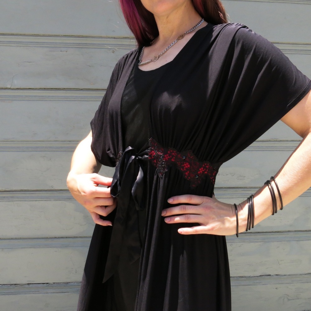 Whimsigoth Black Flowy Maxi Robe - Picture 6 of 8